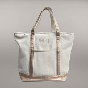 Lands End 5 Pocket Zip Top Long Handle Canvas Tote Bag Rose Gold Book Crafting